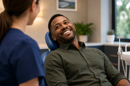 Man at dentist during new patient exam